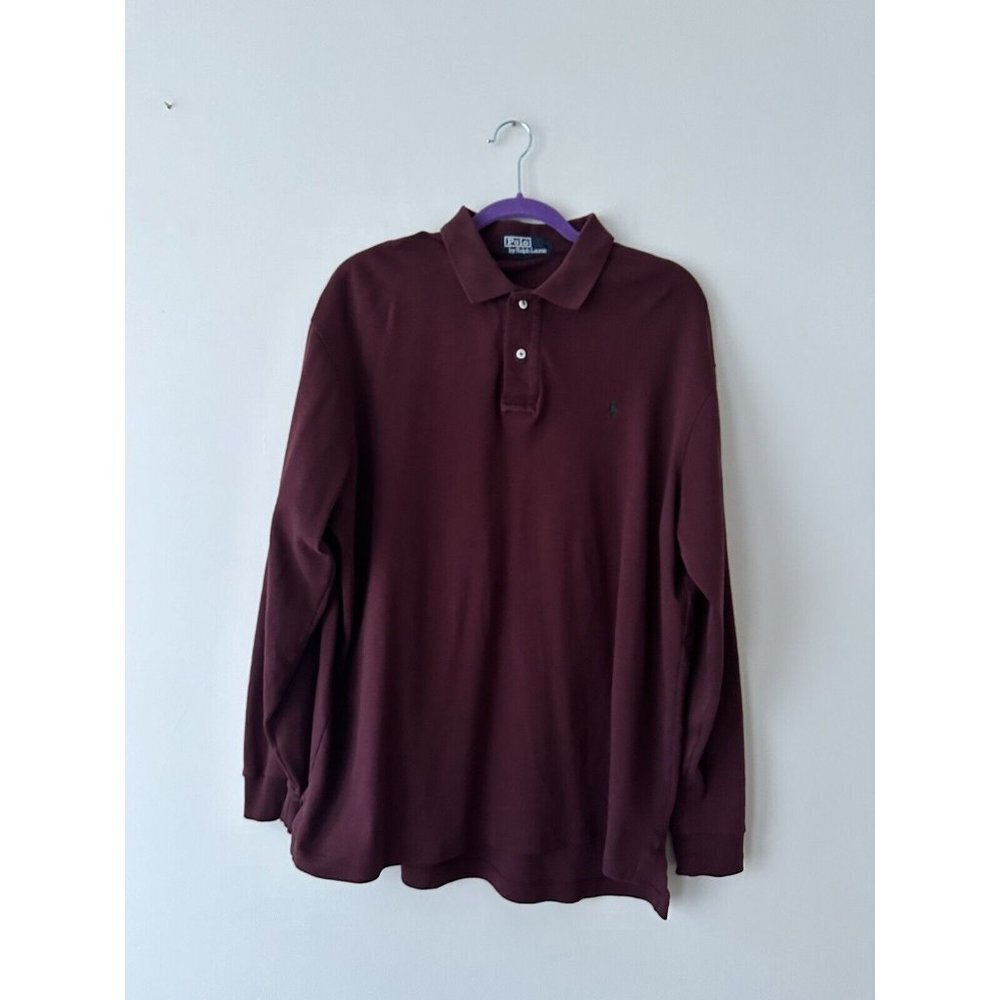 Polo Ralph Lauren Blue Label Shirt Men XXL Maroon Long Sleeve Rugby Pony Y2K